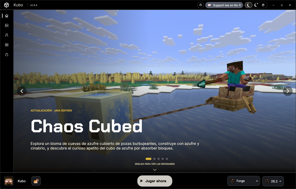 Inicio de Kubo: la app con las novedades de Minecraft